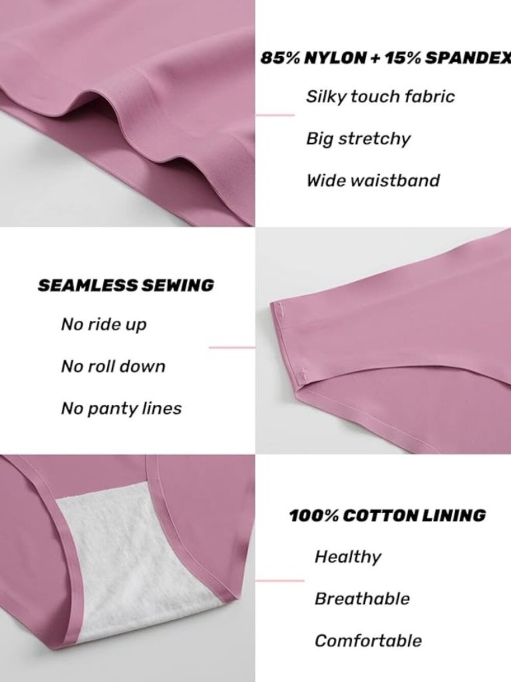 6-pack Caterlove Women's Seamless Underwear No Show Stretch Bikini - Picture 4 of 4